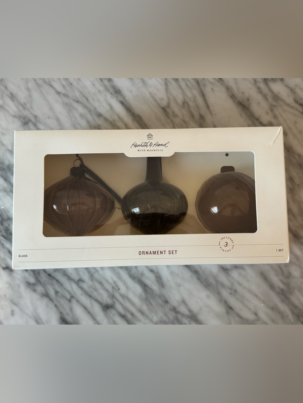 Hearth & Hand with Magnolia, 3 Assorted Colored Glass Ornament Set